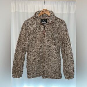 Alpine Sherpa unisex S small brown fluffy Sherpa fleece pullover 1/4 zip shirt